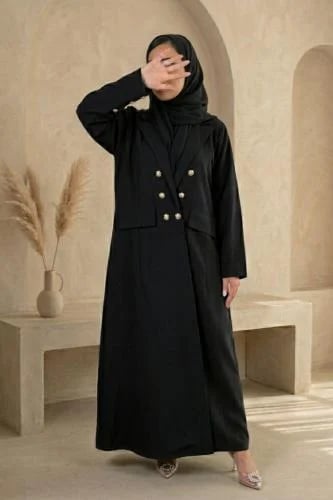 عباية بليزر كتان ملكة الليل اسود مع طرحه