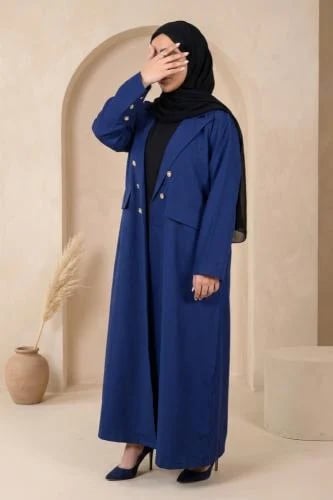 عباية بليزر كتان أزرق ملكي مع طرحه