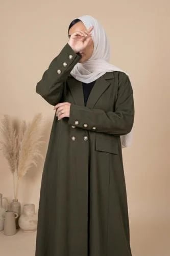 عباية رسمية بليزر كتان زيتوني مع طرحه