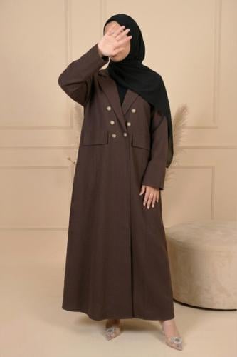 عباية بليزر كتان بلون شوكولاتة مع طرحه