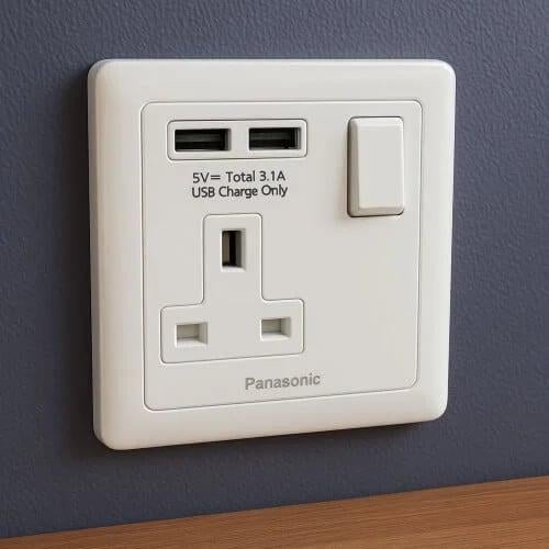 فيش باناسونيك أبيض - صيني 13 أمبير منفذين USB