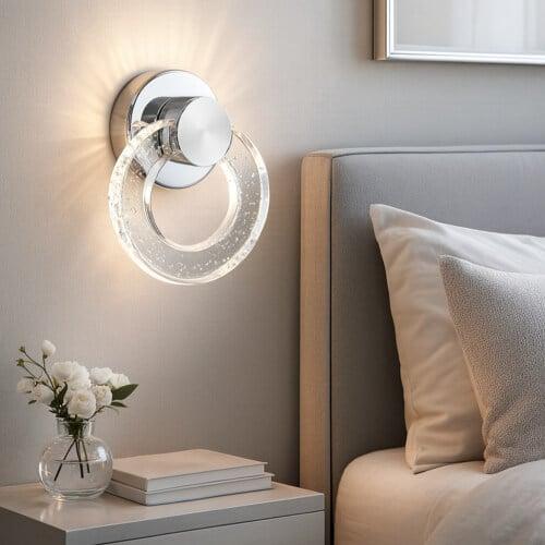 ابليك جداري فضي - دائري حلقة كريستال شفافة