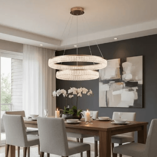 ثريا ليد ذهبي - حلقتين إضاءة محيطية بلا توهج