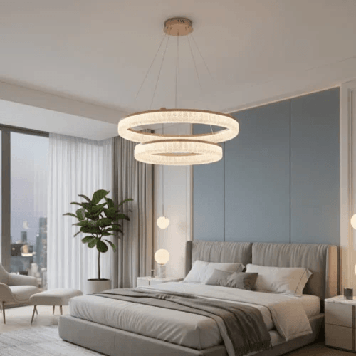 ثريا ليد ذهبي - حلقتين إضاءة محيطية بلا توهج