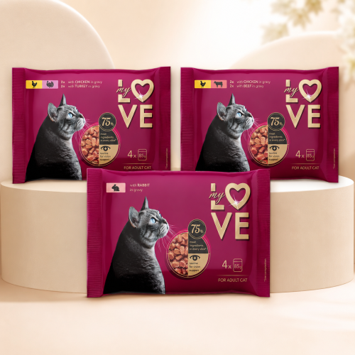 MY LOVE Wet Cat Food Pack - 4 Assorted Flavors 12 x 85g
