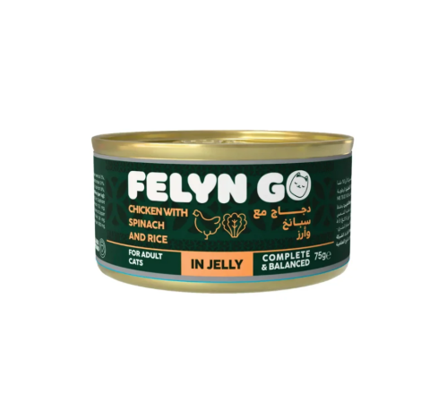 طعام قطط رطب الدجاج مع السبانخ و الأرز في الجيلي م...