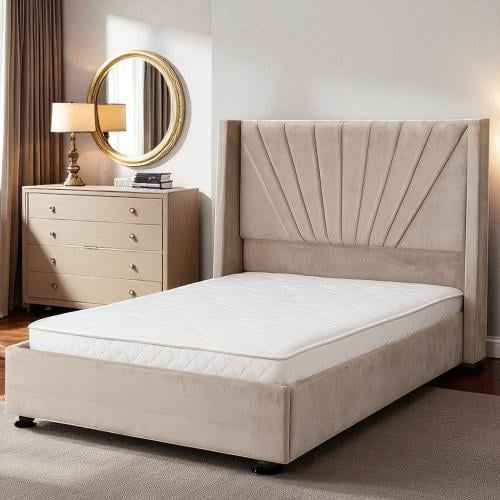 سرير خشبي بتنجيد مخملي 140×200 سم