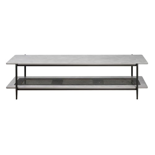 وحدة تلفاز خشب مع رف راتان بوهيمي عصري رمادي 180 س...