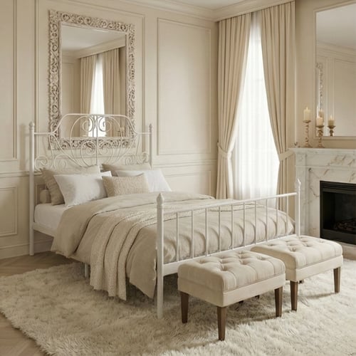 هيكل سرير معدني أبيض 200×140 سم