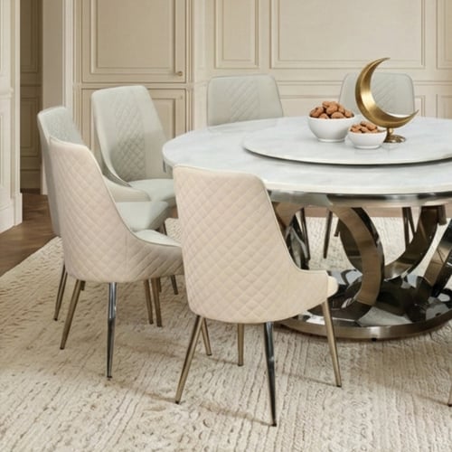 طاولة طعام فاخرة سطح رخام دوار 10 كراسي رمادي