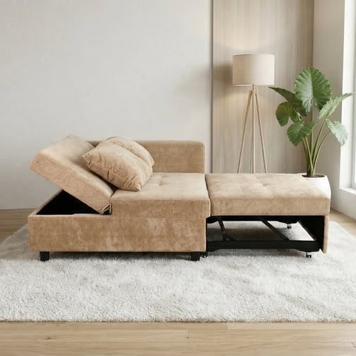 كنب سرير فخم مع تخزين بني