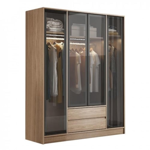 دولاب ملابس 4 باب زجاج مع إضاءة