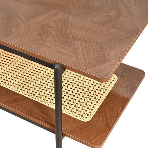 وحدة تلفاز خشب مع رف راتان بوهيمي عصري بني 160 سم