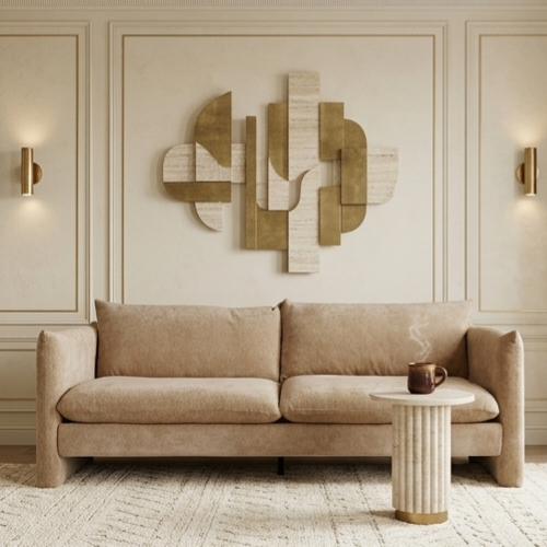 كنب ثلاثي مودرن قماش بيج تصميم أنيق ومريح لغرف الم...