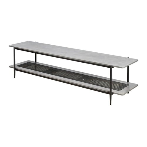 وحدة تلفاز خشب مع رف راتان بوهيمي عصري رمادي 180 س...