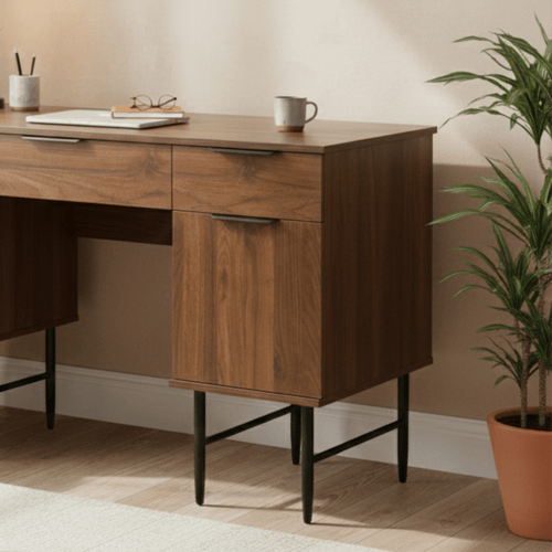 طاولة زينة خشب مع قاعدة معدنية بني