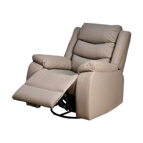 كرسي استرخاء فخم هزاز دوار بتصميم عصري جلد كافيه