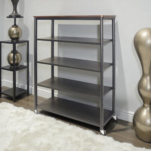 رف تخزين معدني بعجلات – 5 رفوف – مقاس 105×70×32 سم