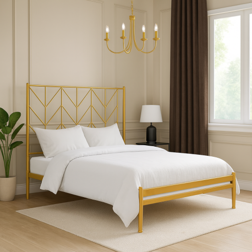 هيكل سرير معدني ذهبي 200×120 سم