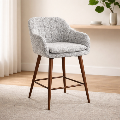 كرسي بار قماشي بتصميم مودرن مع أرجل خشبية