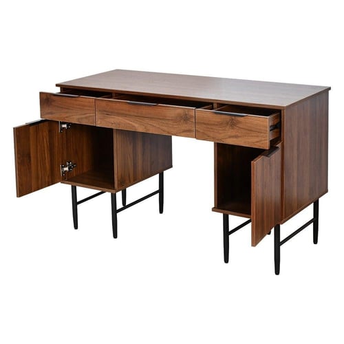 طاولة زينة خشب مع قاعدة معدنية بني