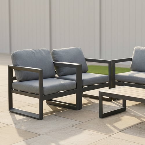 جلسة خارجية 5 مقاعد معدن مع طاولة رمادي