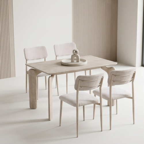 طاولة طعام رخام بيج مع 4 كراسي أنيقة – M-027 BEIGE