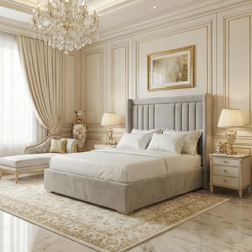 سرير خشبي بتنجيد مخملي فاخر 90×190 سم