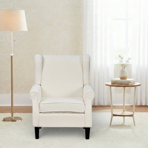 كرسي مفرد فخم قماش بهيكل خشبي مودرن أوف وايت