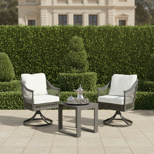 جلسة خارجية 2 مقعد دوار راتان وطاولة رمادي