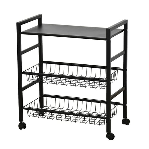 وحدة رفوف معدنية متحركة 3 أدوار أسود