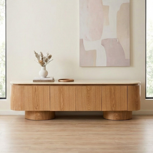 وحدة تلفاز مودرن خشب بسطح رخام وأدراج 200 سم