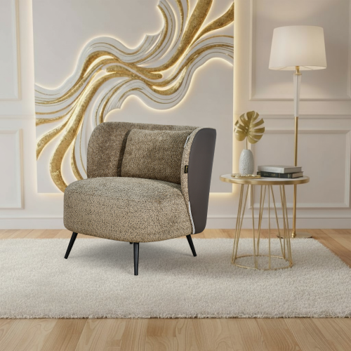 كرسي مفرد فخم مودرن قماش بظهر جلد كافيه