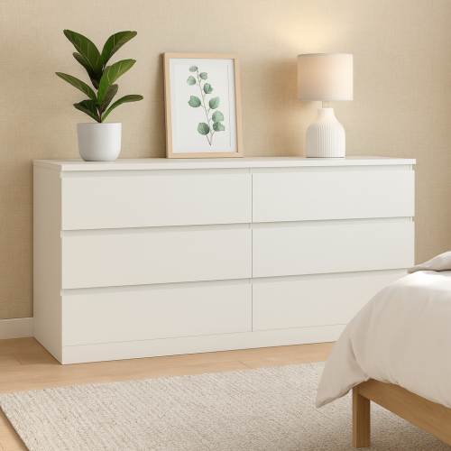 خزانة خشبية 6 أدرج لون أبيض