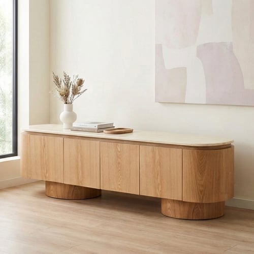 وحدة تلفاز مودرن خشب بسطح رخام وأدراج 200 سم