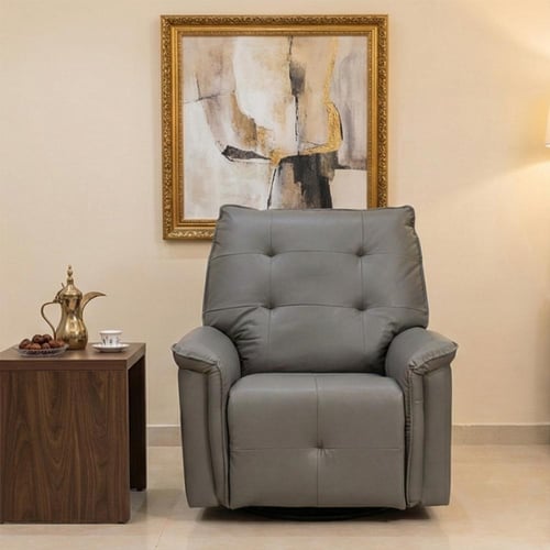 كرسي استرخاء فخم هزار دوار جلد بتصميم عصري رمادي