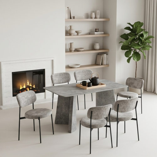 طاولة طعام خشب رمادي مع 6 كراسي مودرن – M-037 GREY