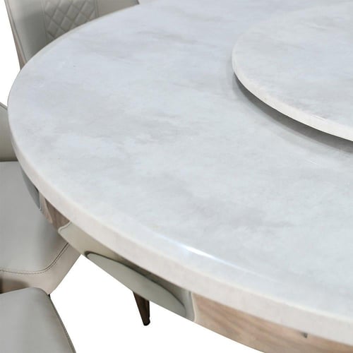 طاولة طعام فاخرة سطح رخامي دوار 8 كراسي رمادي