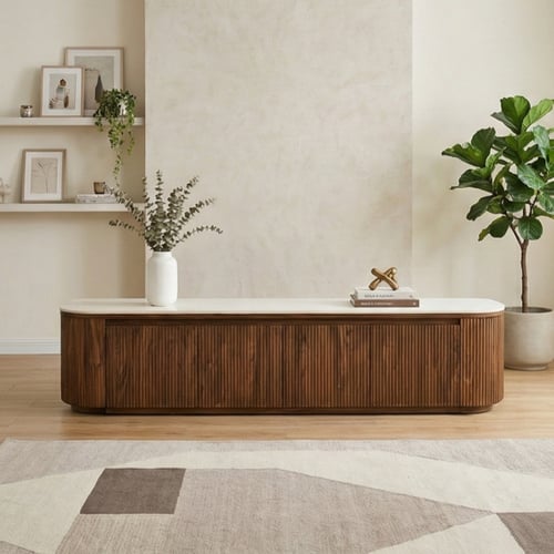 وحدة تلفاز مودرن خشب بسطح رخام وأدراج 200 سم