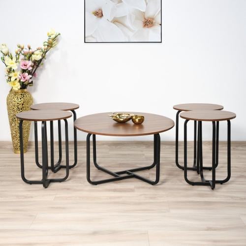 طقم طاولات خدمة 5 قطع من الخشب والمعدن