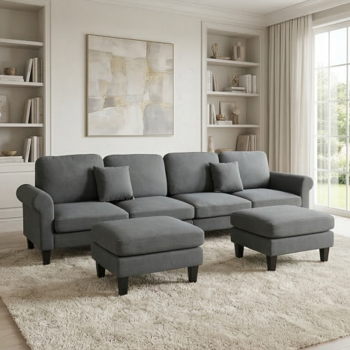 كنبة زاوية مودرن قماش تصميم عصري رمادي غامق