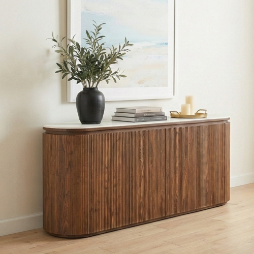 دولاب بوفيه صالة مودرن خشبي بسطح رخامي فاخر