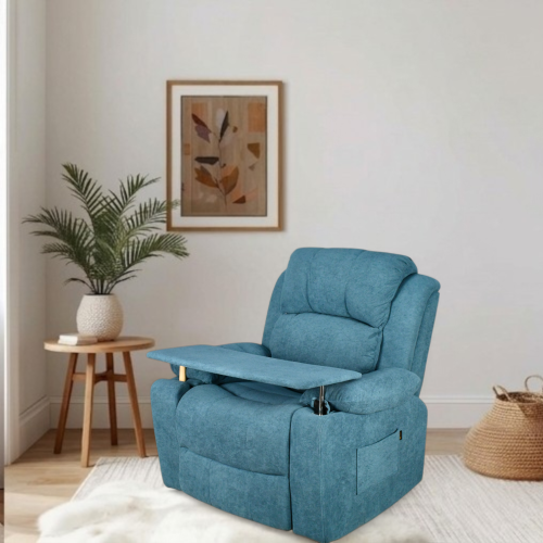 كرسي استرخاء هزاز دوار بطاولة وحامل جوال أزرق