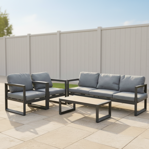 جلسة خارجية 5 مقاعد معدن مع طاولة رمادي