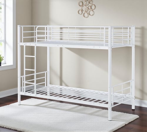 سرير حديد بدورين أبيض 100×190 بتصميم عملي ومتين