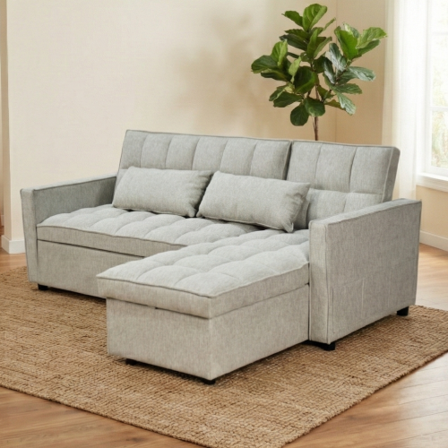كنبة زاوية مودرن قماش قابلة للتحويل إلى سرير – بيج