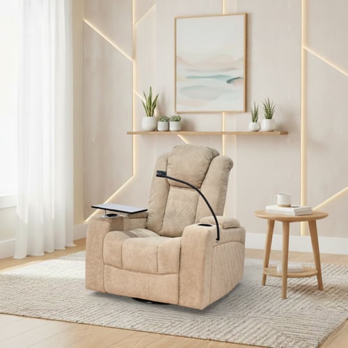 كرسي الملوك استرخاء هزاز دوار مع رف طاولة بيج غامق