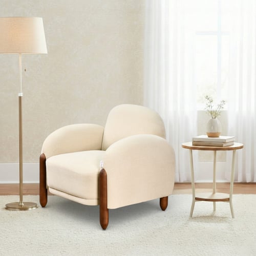 كرسي مفرد فخم قماش بهيكل خشبي مودرن بيج