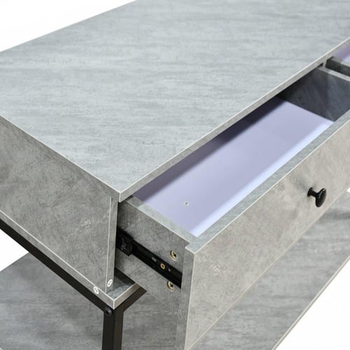 مدخل استقبال خشبي مع 2 رف بهيكل معدني رمادي