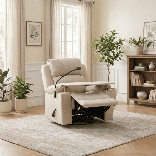 كرسي استرخاء هزاز دوار بطاولة وحامل جوال بيج